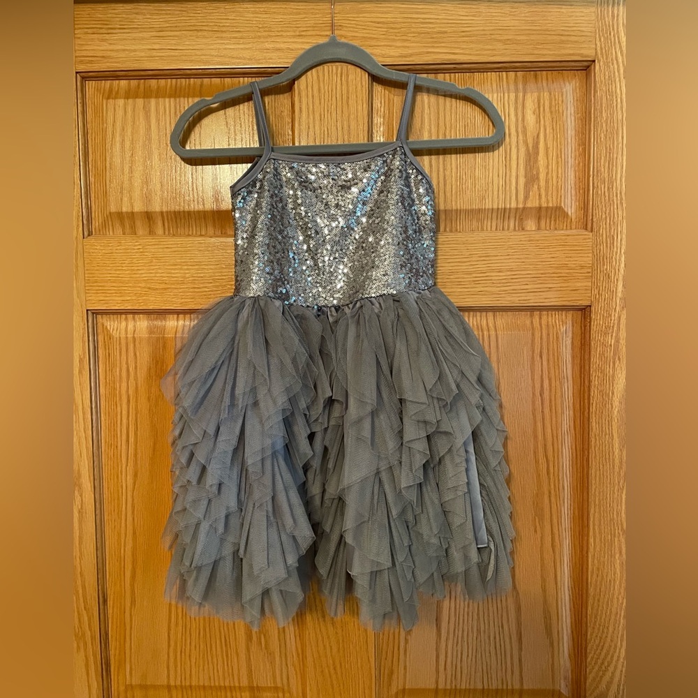 Gray Sequined Formal Dress with Tiered Skirt